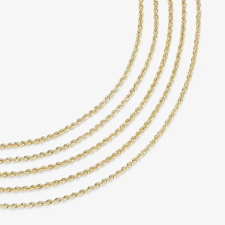 14K Gold 16 - 30 Inch Semi-Solid Sparkle Rope Chain Necklace