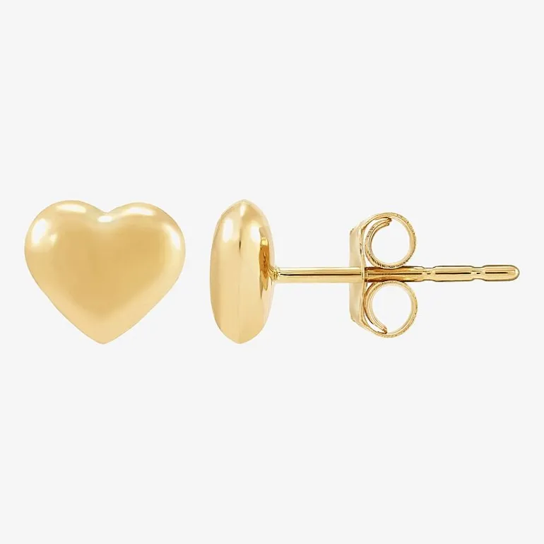 14K Gold 6.2mm Heart Stud Earrings