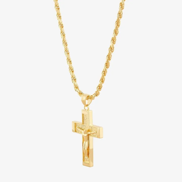18K Gold Over Silver Crucifix Pendant Necklace