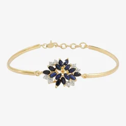 14K Gold over Silver Gemstone Flower Bangle Bracelet