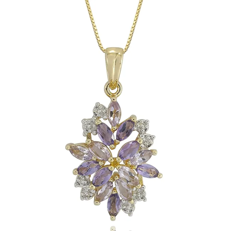 14K Gold over Silver Lab-Created Gemstone Flower Pendant Necklace