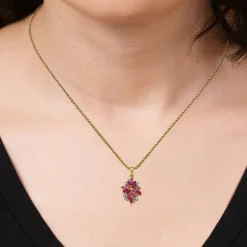 14K Gold over Silver Lab-Created Gemstone Flower Pendant Necklace