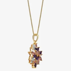 14K Gold over Silver Lab-Created Gemstone Flower Pendant Necklace