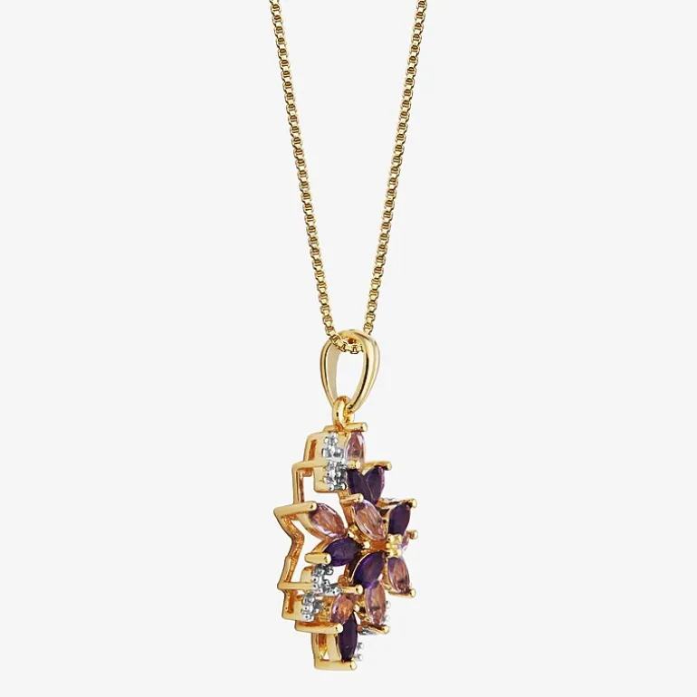 14K Gold over Silver Lab-Created Gemstone Flower Pendant Necklace
