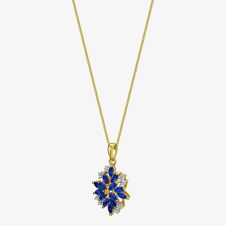 14K Gold over Silver Lab-Created Gemstone Flower Pendant Necklace