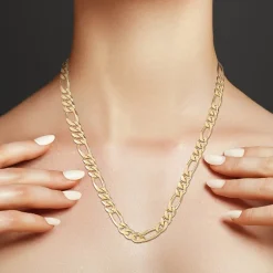 14K Gold Over Silver Solid Figaro Chain Necklace