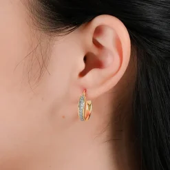 18k Gold Over Sterling Silver Glitter Hoop Earrings and Bangle Set