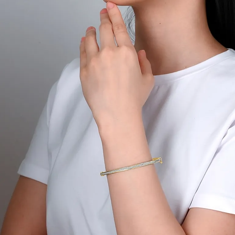 18k Gold Over Sterling Silver Glitter Hoop Earrings and Bangle Set