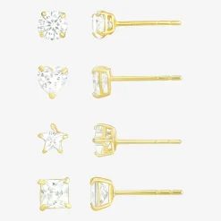 10K Gold 4 Pair Earring Set