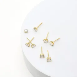 10K Gold 4 Pair Earring Set