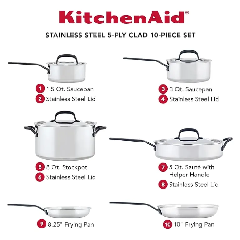 KitchenAid 5-Ply Clad Stainless Steel 10-pc. Cookware Set