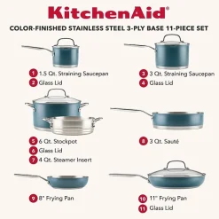 KitchenAid Stainless Steel 3-Ply 11-pc. Cookware Set