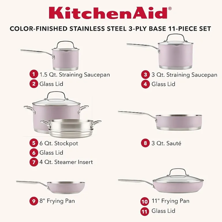 KitchenAid Stainless Steel 3-Ply 11-pc. Cookware Set