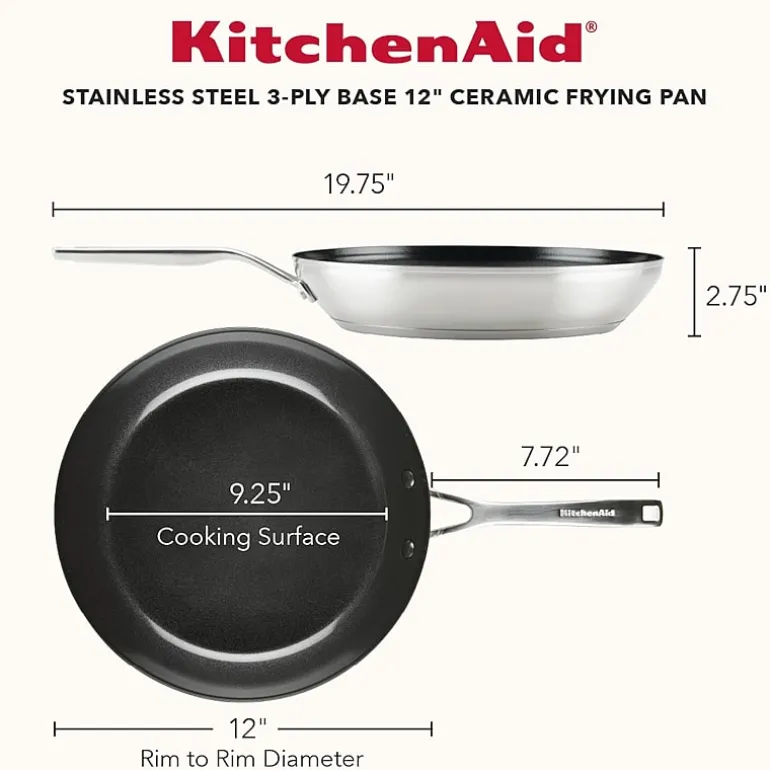 KitchenAid Stainless Steel 3-Ply Base 12" Frying Pan