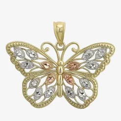 10K Tri-Tone Gold Butterfly Pendant