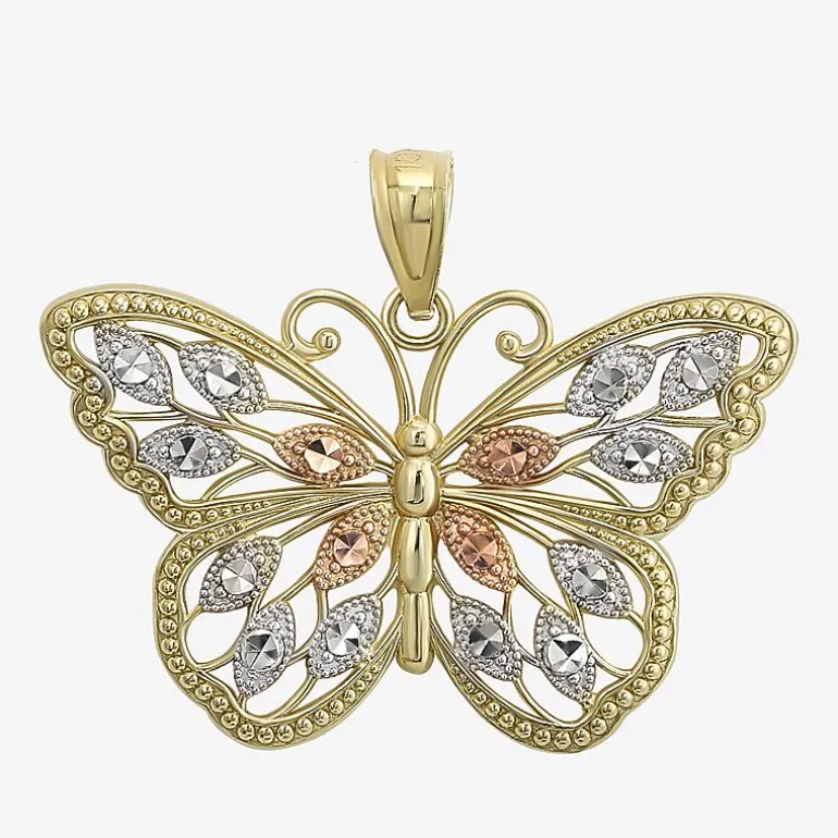 10K Tri-Tone Gold Butterfly Pendant