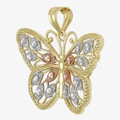 10K Tri-Tone Gold Butterfly Pendant