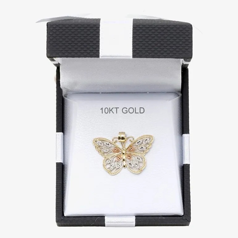 10K Tri-Tone Gold Butterfly Pendant