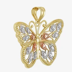 10K Tri-Tone Gold Butterfly Pendant