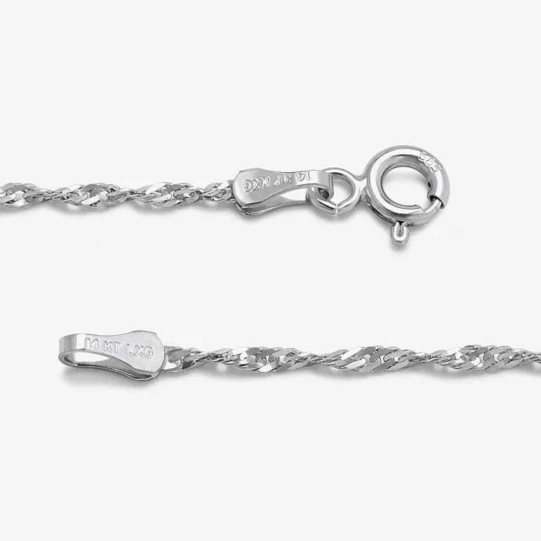 14K White Gold 18 - 24 Inch Solid Singapore Chain Necklace