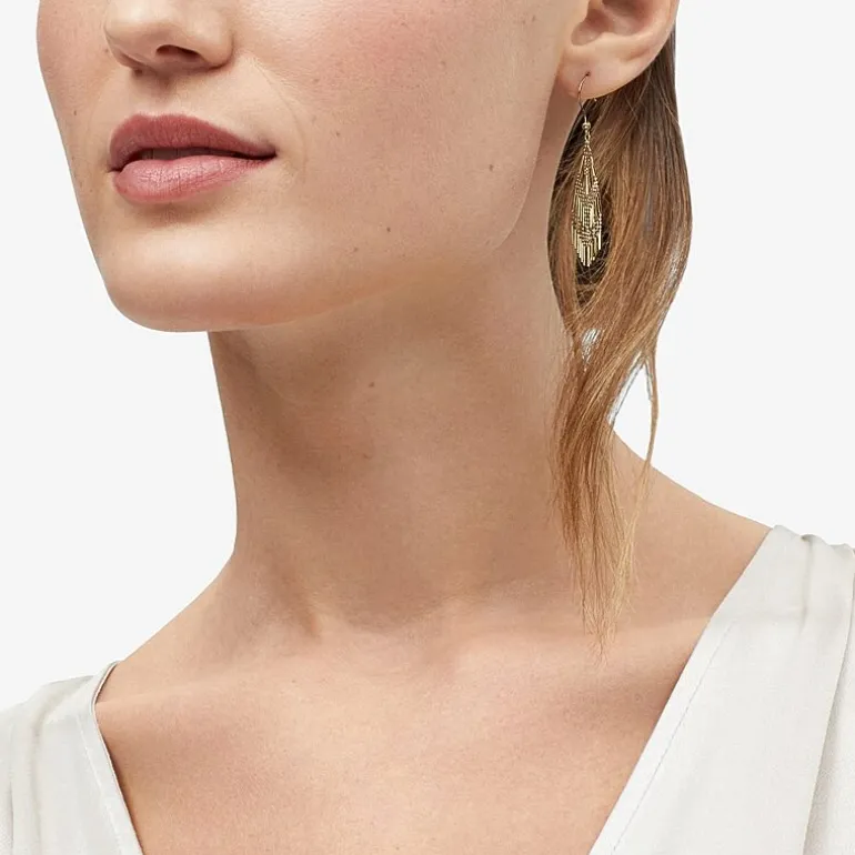 14K Yellow Gold Diamond-Cut Beaded Mesh Drop Earrings