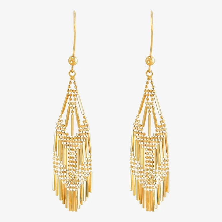 14K Yellow Gold Diamond-Cut Beaded Mesh Drop Earrings