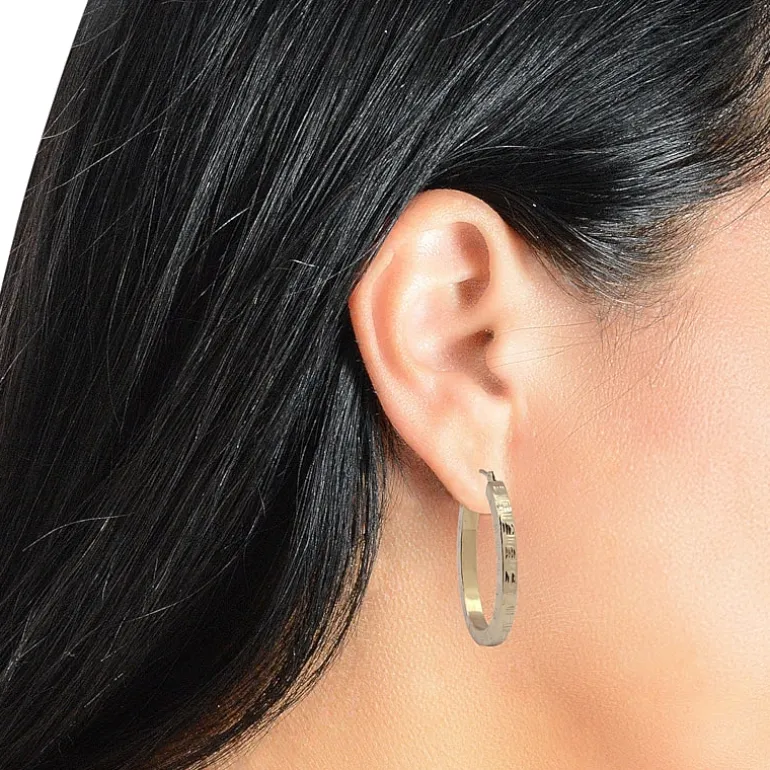 14K Yellow Gold Diamond-Cut Oval Hoop Earrings
