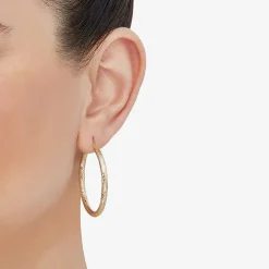 14K Yellow Gold Engraved Chevron Hoop Earrings