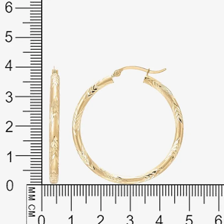 14K Yellow Gold Engraved Chevron Hoop Earrings