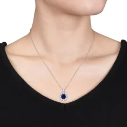 Lab-Created Blue Sapphire and Diamond Sterling Silver Earring, Ring, and Pendant Necklace 3-Piece Set