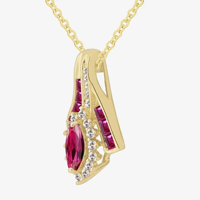 Lab-Created Gemstone 14K Gold Over Silver Marquise Pendant Necklace