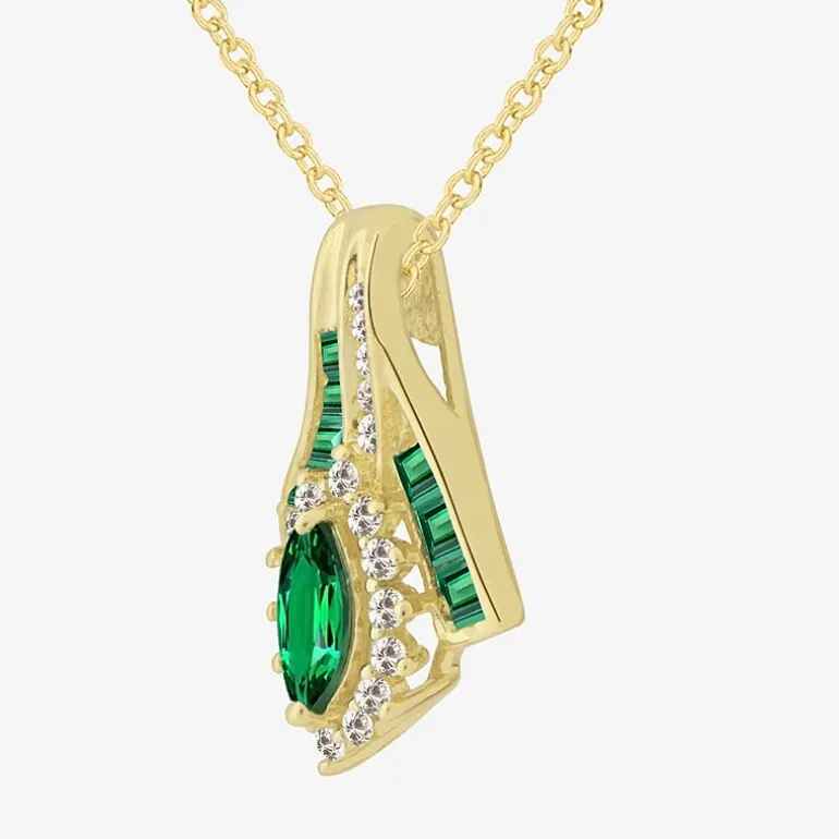 Lab-Created Gemstone 14K Gold Over Silver Marquise Pendant Necklace