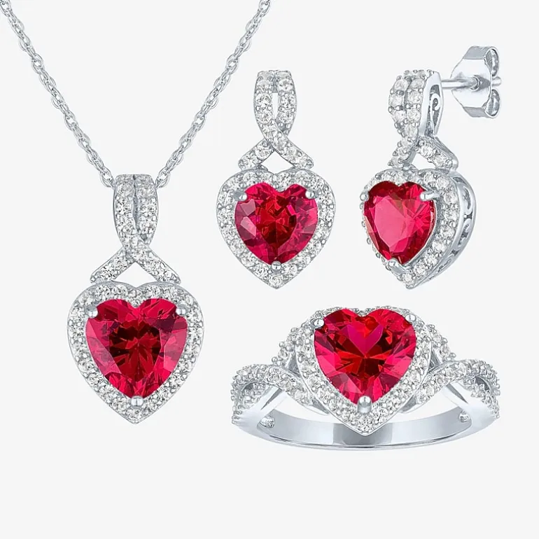 Lab Created Gemstone Sterling Silver Heart 3-pc. Jewelry Set