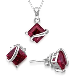 Lab-Created Ruby Sterling Silver Earrings & Pendant Necklace 2-Piece Set