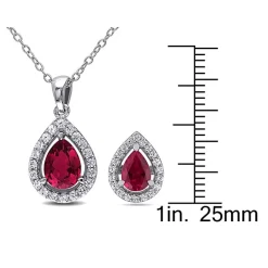 Lab-Created Ruby & White Sapphire Earrings & Pendant Necklace 2-Piece Set