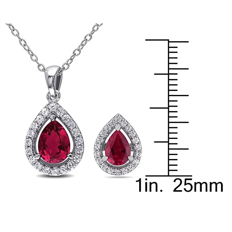 Lab-Created Ruby & White Sapphire Earrings & Pendant Necklace 2-Piece Set
