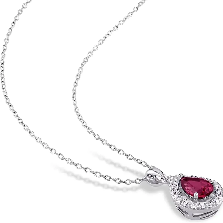 Lab-Created Ruby & White Sapphire Earrings & Pendant Necklace 2-Piece Set