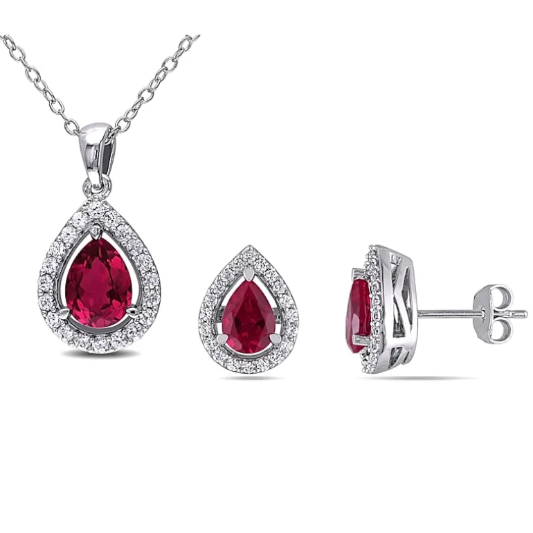 Lab-Created Ruby & White Sapphire Earrings & Pendant Necklace 2-Piece Set