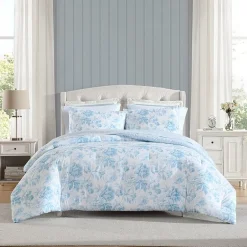 Laura Ashley Anja Textured Toile Easy Care Complete Bedding Set with Sheets