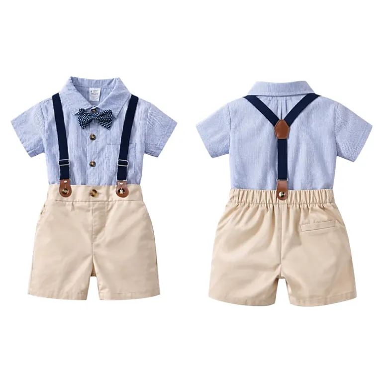 Laurenza's Baby Boys Blue Striped Suspenders Set