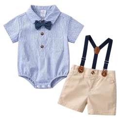 Laurenza's Baby Boys Blue Striped Suspenders Set