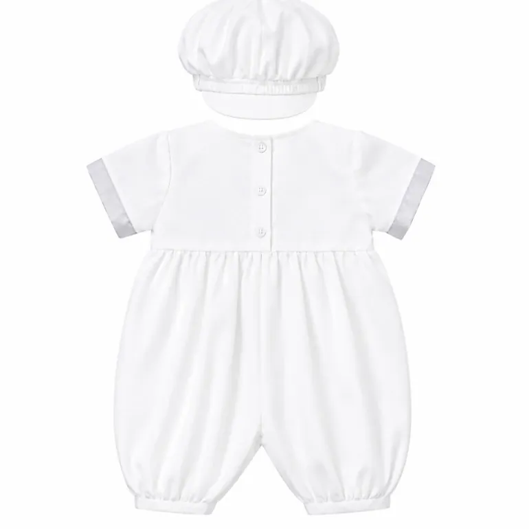 Laurenza's Baby Boys Satin Baptism Christening Romper with Matching Hat