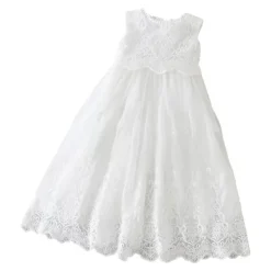 Laurenza's Baby Girls Lace Sleeveless Christening Gown with Bonnet