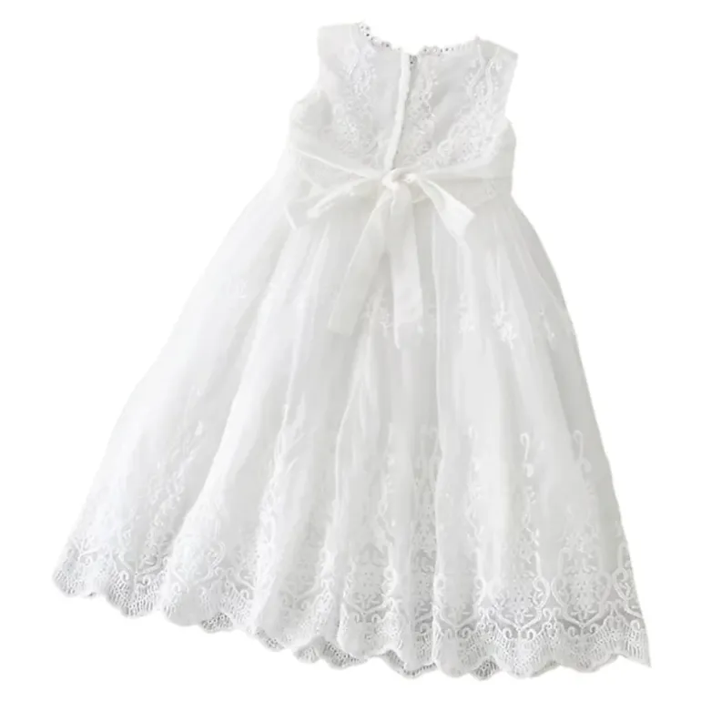 Laurenza's Baby Girls Lace Sleeveless Christening Gown with Bonnet