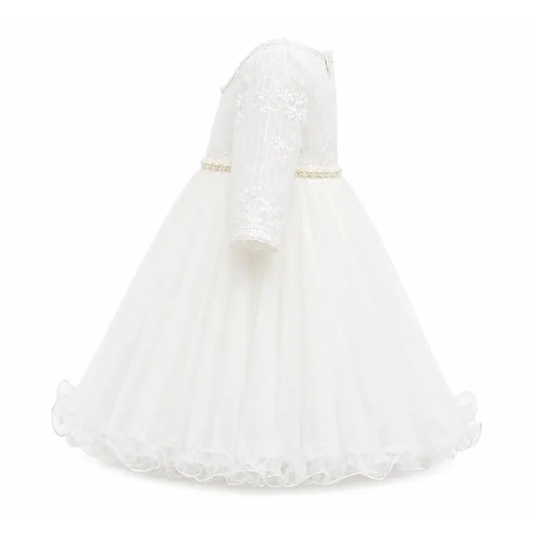 Laurenza's Baby Girls Long-Sleeve Pearl Lace Baptism Dress
