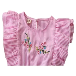 Laurenza's Toddler Girls Pink Striped Embroidered Romper