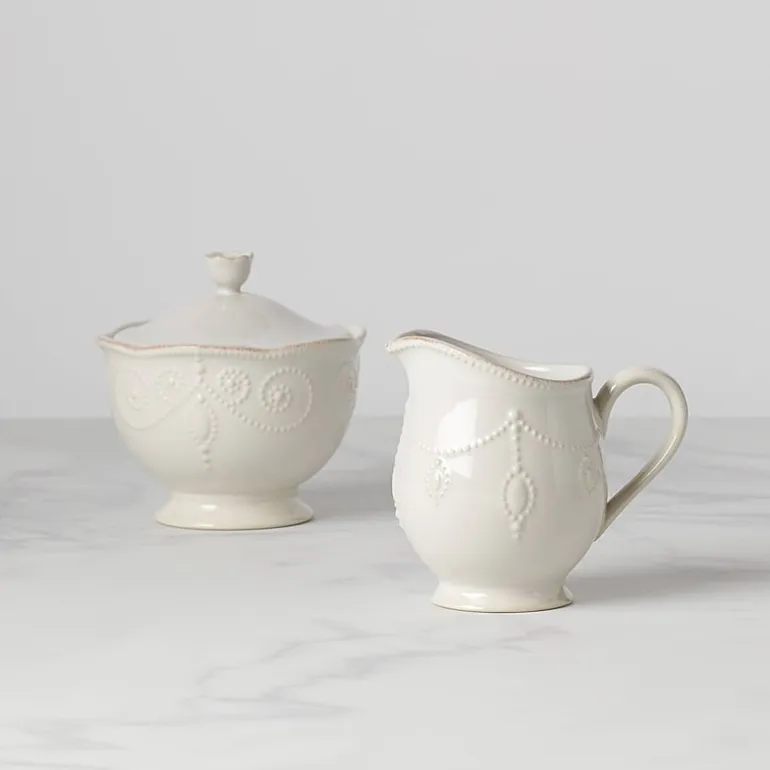Lenox French Perle White Stoneware Sugar & Creamer Set