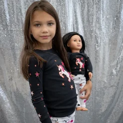 Leveret Girl & Doll Matching Cotton Unicorn & Rainbow Pajama Set
