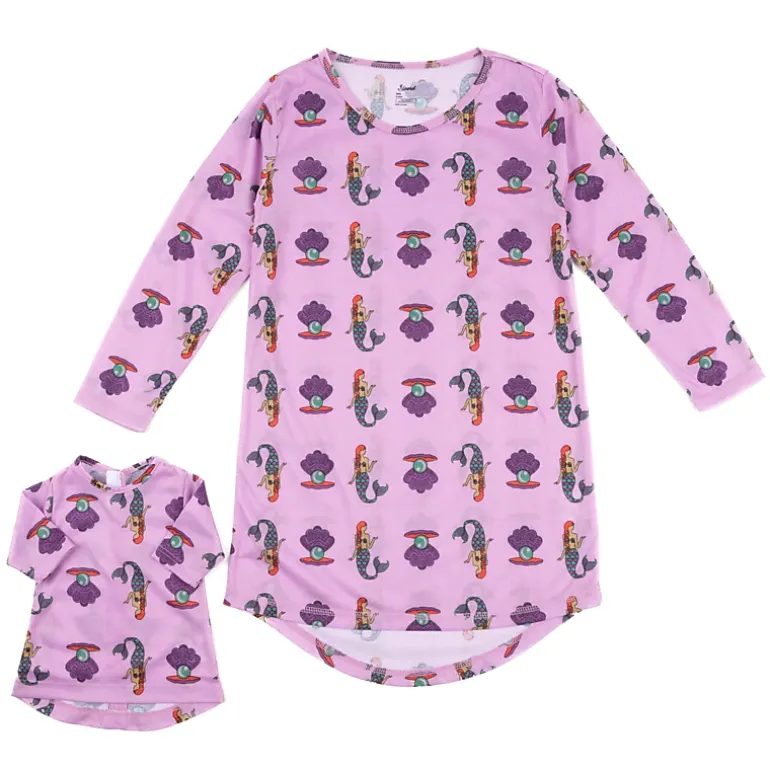 Leveret Girl & Doll Matching Novelty Print Long Sleeve Nightgown Set