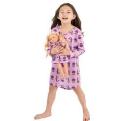 Leveret Girl & Doll Matching Novelty Print Long Sleeve Nightgown Set